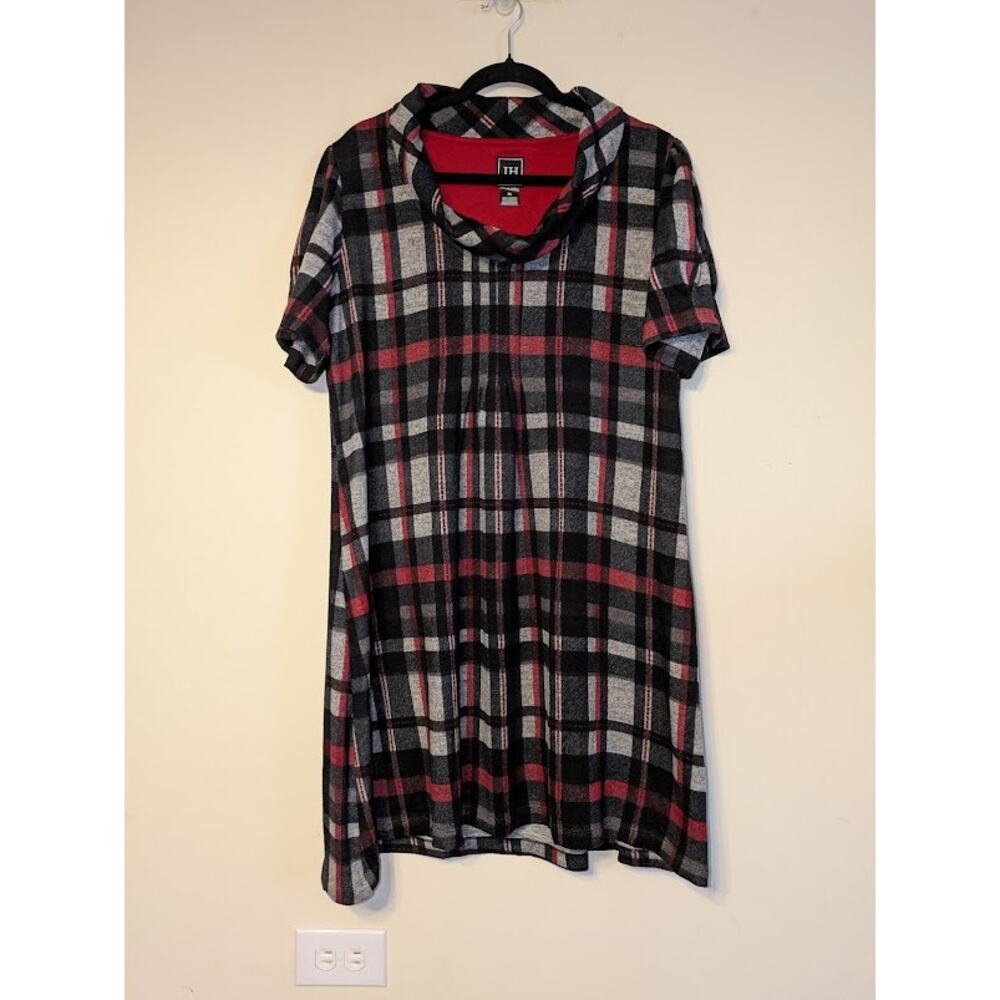 JH Jessica Howard Women's Size XL Short Sleeve Plaid Cowl Neck Pleated Dress Red